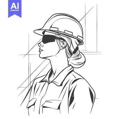 Aset desain premium: A woman wearing a hardhat and protective sunglasses