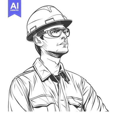Aset premium populer: The sketched image of a construction worker looking upwards