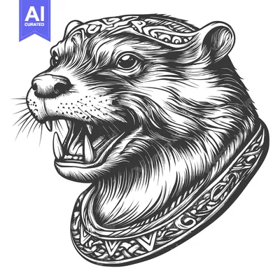 Popular premium asset: Engraved Illustration of a Growling Otter with Ornate Collar