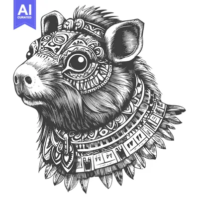 Popular premium asset: Engraved Illustration of a Guinea Pig with a Tribal Headband and Feath