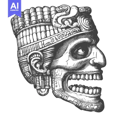 Popular premium asset: Engraved Illustration of a Mayan Skull with Intricate Design