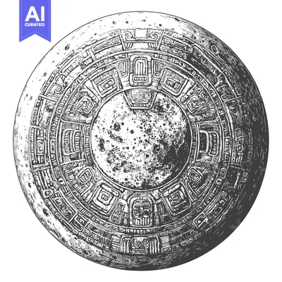 Aset desain premium: Engraved Illustration of an Ancient Mayan Calendar Stone