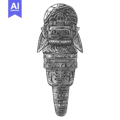 Aset desain premium: Engraved Illustration of an Ornate Ancient Statue