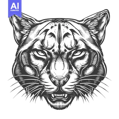 Aset premium populer: Engraved illustration of a snarling bobcat head