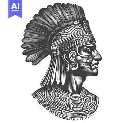 Aset desain premium: Engraved Profile of an Indigenous Person Wearing a Headdress