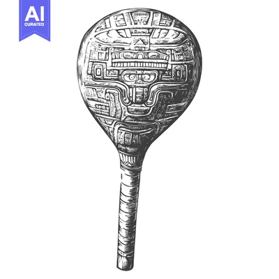 Aset premium populer: Engraving of a Mayan Ceremonial Scepter with Intricate Carvings