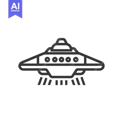 Aset premium populer: UFO Icon: Flying Saucer with Beam, Minimalist Line Art