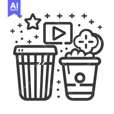 Popular premium asset: Iconographic image of a trash can popcorn video and star
