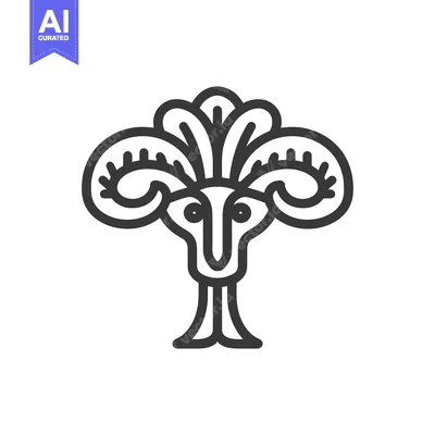 Premium design asset: Stylized Ram Head Icon with Floral Crown, Minimalist Line Art