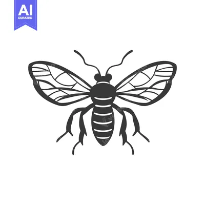 Aset premium populer: A simple black and white illustration of a flying insect