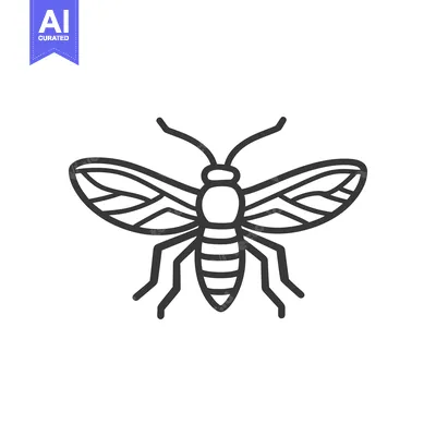 Aset desain premium: An outlined drawing of a flying insect with striped abdomen