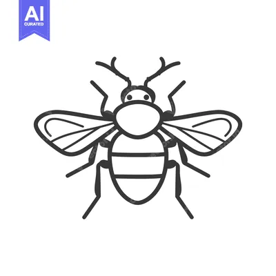 Premium design asset: A stylized black and white illustration of a honeybee