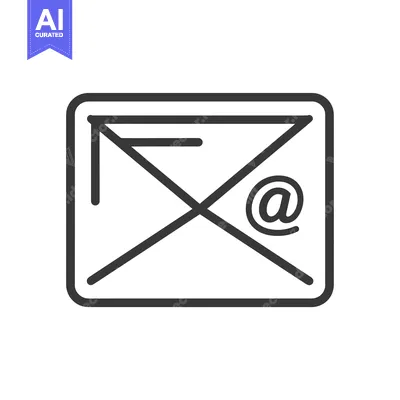 Aset desain premium: Envelope with an At Symbol, Black and White Line Art