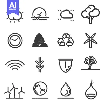 Aset premium populer: Illustrations of various environmental symbols and nature related elem