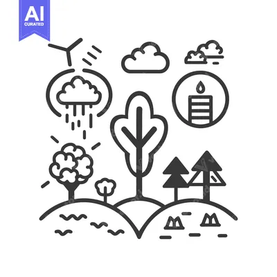 Aset desain premium: An illustrative image of nature and environmental elements