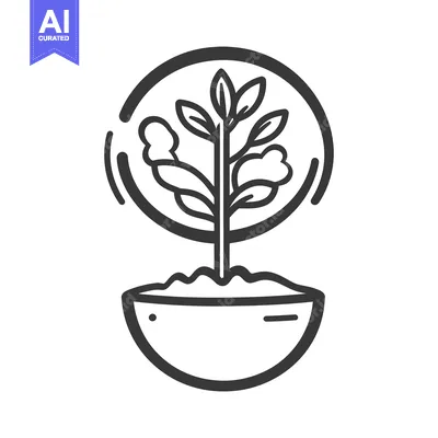 Aset premium populer: A black and white illustration of a potted plant growing