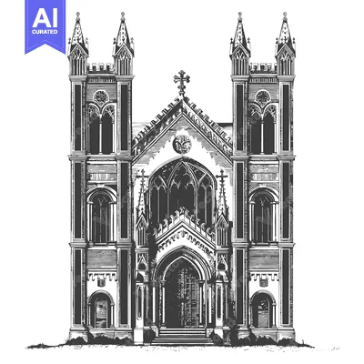 Aset desain premium: Gothic Architecture Church Building Facade Design