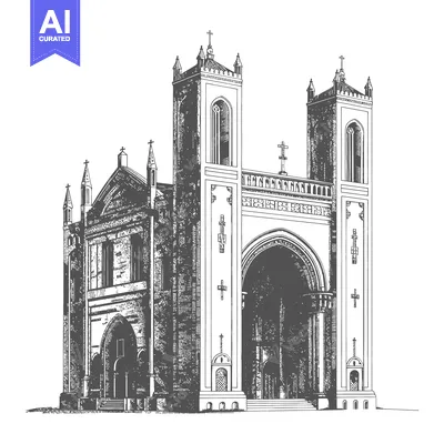 Premium design asset: A Detailed Drawing Of A Grand European Church
