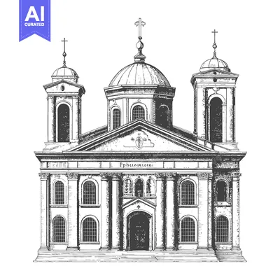 Aset desain premium: An Architectural Drawing of a Grand Church Building