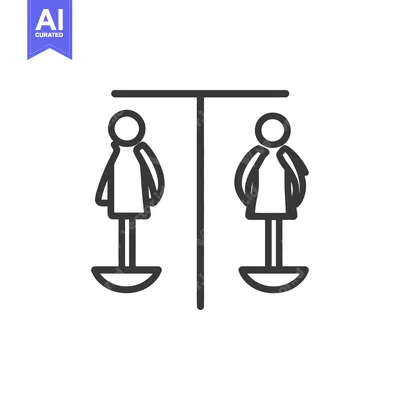 Aset desain premium: Two stylized figures balancing on a weighing scale symbol