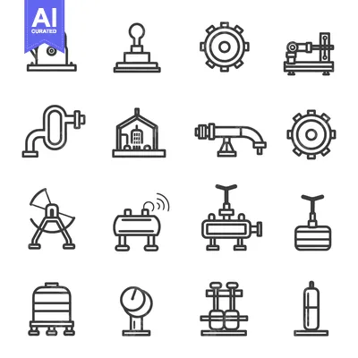 Premium design asset: Mechanical and industrial line art icons representing various engineer