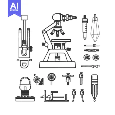 Premium design asset: Scientific Laboratory Equipment and Tools Outlined and Displayed on Wh