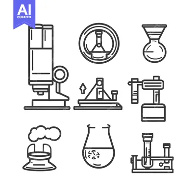 Premium design asset: Simple black outline drawings of various laboratory science equipment