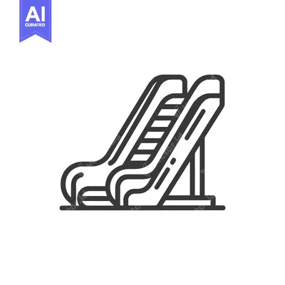 Aset premium populer: Escalator Icon: Modern Line Art Illustration of Moving Staircase