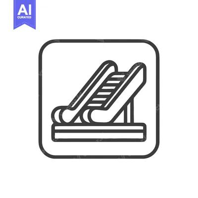 Minimalist Escalator Icon in Rounded Square Frame, Black Outline on Wh