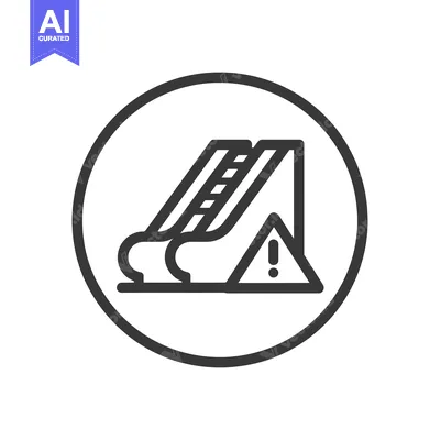 Aset premium populer: Escalator Malfunction Icon: Warning Sign in Circular Frame, Black and