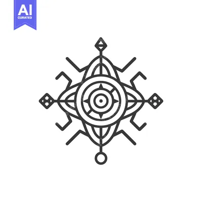 Aset desain premium: A symmetrical black and white abstract circular geometric design