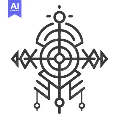 Aset desain premium: A symmetrical artistic line drawing resembling a stylized symbol