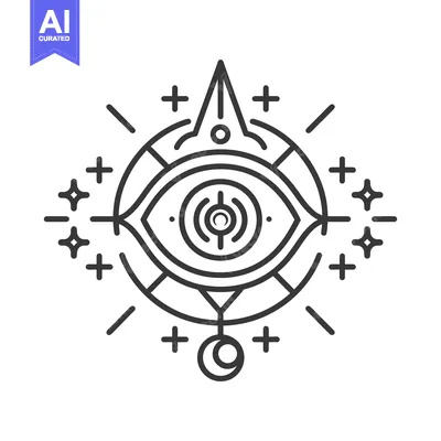 Aset premium populer: A stylized eye design with geometric shapes and symbols