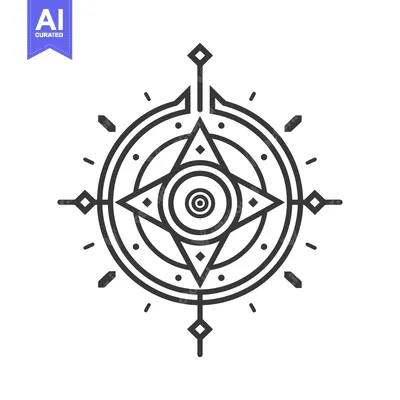 Aset desain premium: An intricate geometric black and white compass on white background