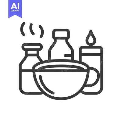 Aset premium populer: A line drawing illustrates a cozy still life with warm beverages