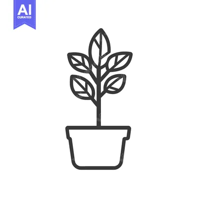 Aset desain premium: A simple line drawing of a potted plant and its foliage