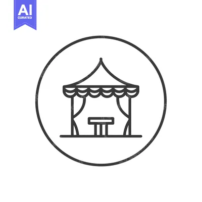 Aset premium populer: Minimalist Icon of a Circus Tent with Table Inside a Circle Frame