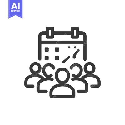 Aset desain premium: Team Meeting Schedule: Calendar Icon with People Group Outline