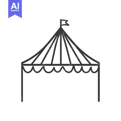 Aset desain premium: A simple black line illustration of a festive circus tent