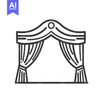 Aset premium populer: An illustrated stage curtain with decorative hanging drapes is shown