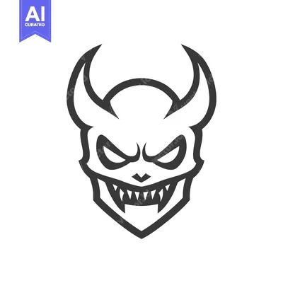 Premium design asset: A minimalist illustration of a stylized demonic horned face