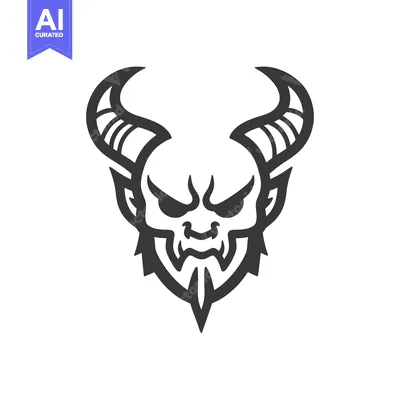Aset desain premium: A stylized graphic illustration of a demon head with horns