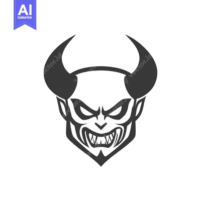 Aset desain premium: A fearsome demonic face featuring horns and sharp teeth
