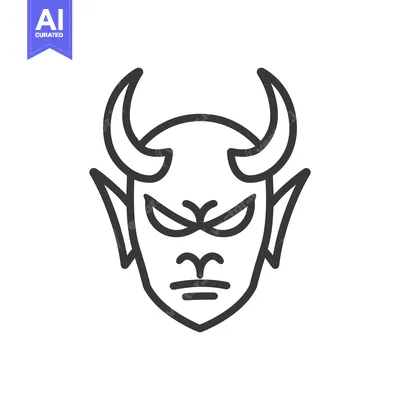 Premium design asset: A black outlined illustration of a demon with horns and pointed ears