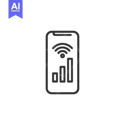 Aset premium populer: Smartphone with WiFi Signal and Bar Graph Icon in Outline Style