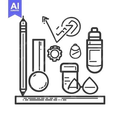 Aset desain premium: Simple graphic arrangement featuring various objects with different sh