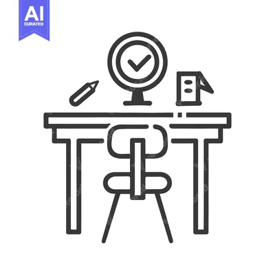 Aset premium populer: An office workspace containing a desk chair a check mark and tools