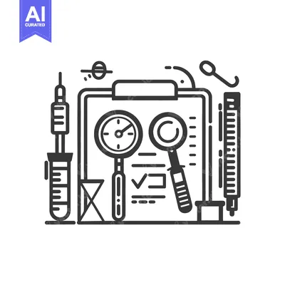 Aset desain premium: A detailed black and white illustration of lab tools