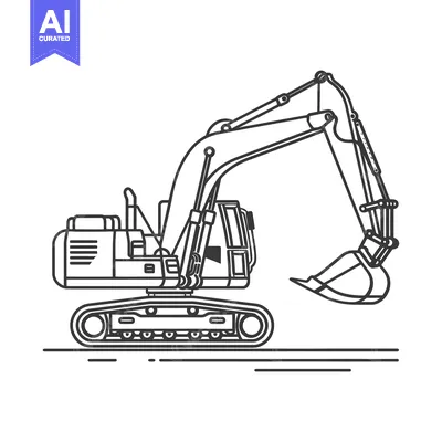 Aset premium populer: Excavator with Bucket Raised and Tracks Depicted in Line Art
