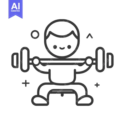 Aset premium populer: Cartoon depiction of a person lifting weights during a workout session